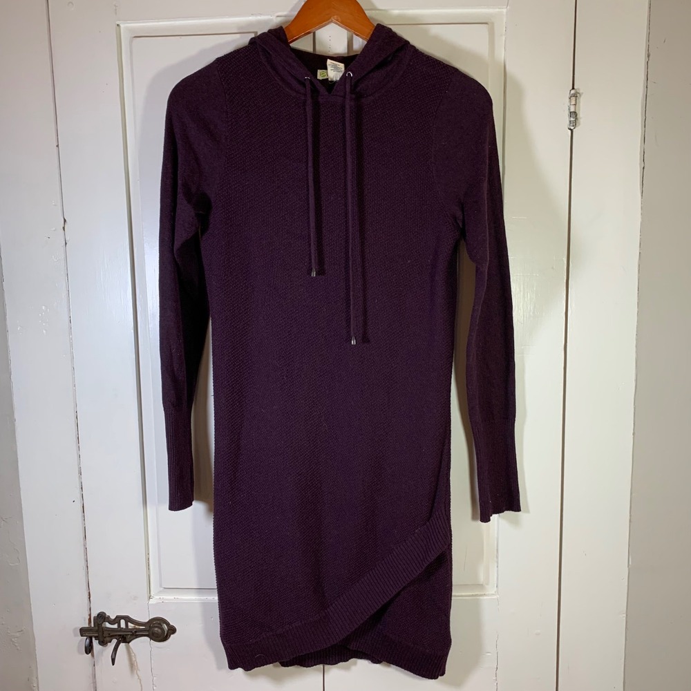 Dakini Womens Small Purple Knit Hoodie Dress Long Sleeve Tulip Hem Textured Plum